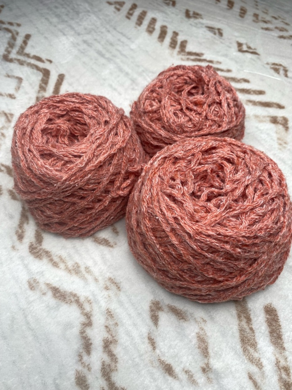 Handspun Yarn Cake Trio in Dusty Coral Pink Recycled Triple Strand 200G Total